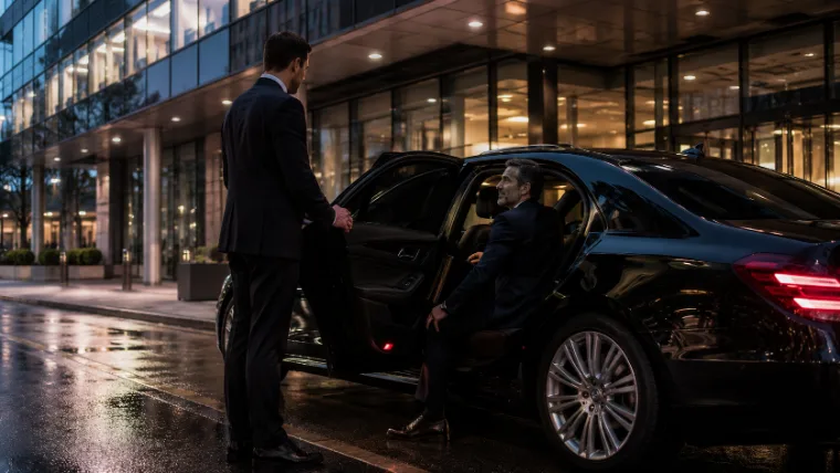 Chauffeur opening the door of an executive car